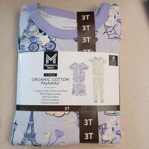 Member's Mark Girls 4-Piece Organic Cotton Pajamas Set 3T Paris & Hearts Theme